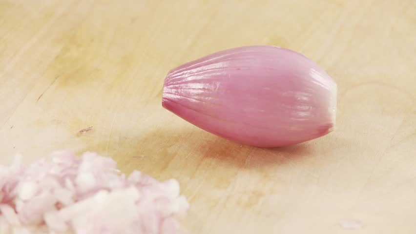 Shallots being diced
