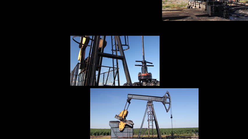Oil Pump Jack in a field, montage split screen