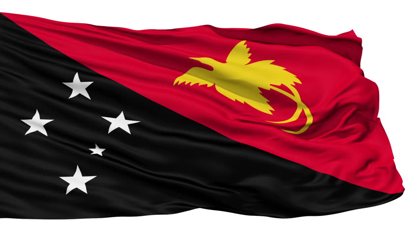 Animation of the full fluttering national flag of Papua New Guinea isolated on white