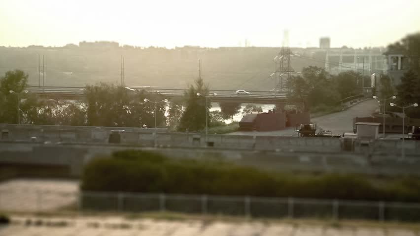 Cars at sunset tilt shift and timelapse