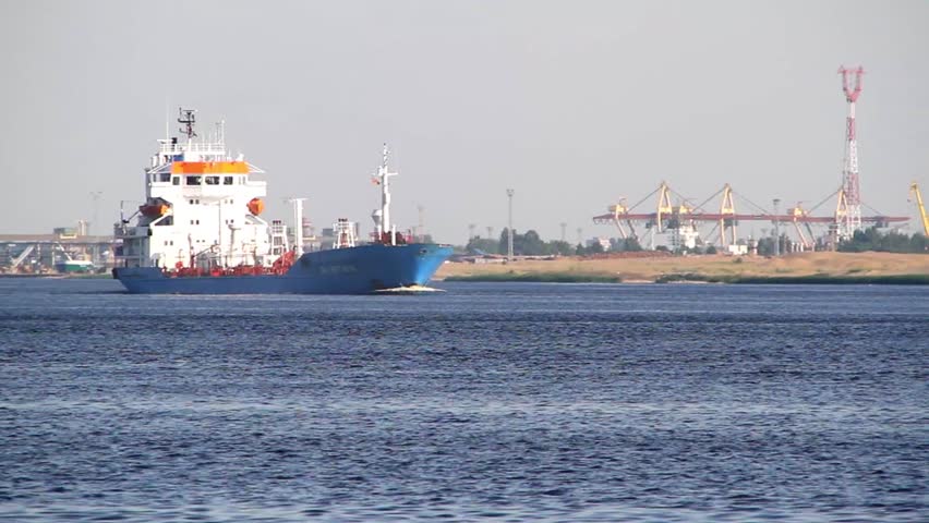 Oil tanker on the Daugava river,at the Riga harbor, in Riga, Latvia.