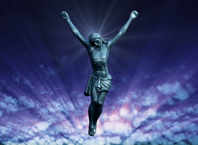 PAL - Worship 0102 - The figure of Jesus on sunsetting clouds.