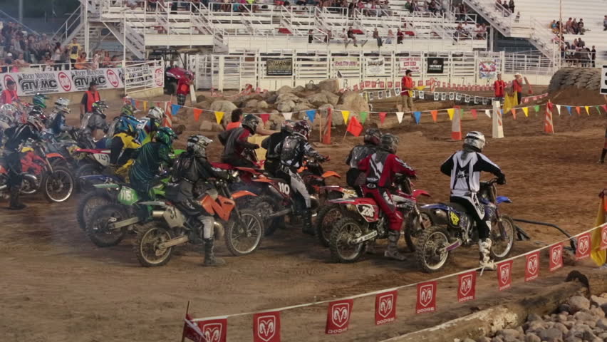 NEPHI, JUAB, UTAH 30 JUN 2012: Economic boost to rural community in annual race.  Extreme motocycle race start. Juab County extreme enduro.  Difficult obstacle course with jumps, logs and rocks.