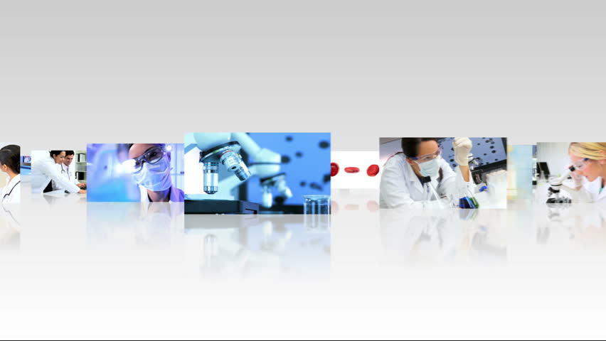 Montage 3D fly through images of technical laboratory skills used within a hospital