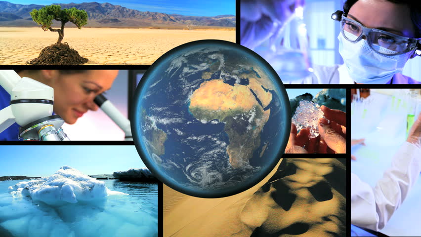 Montage images scientific research solve natural danger global warming