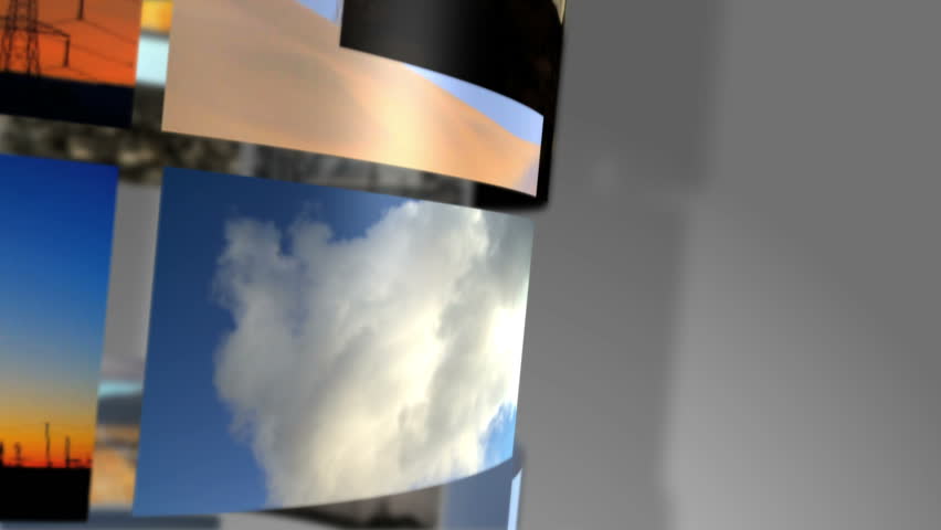 Montage 3D Revolving images of fossil fuel produced energy from around the Globe