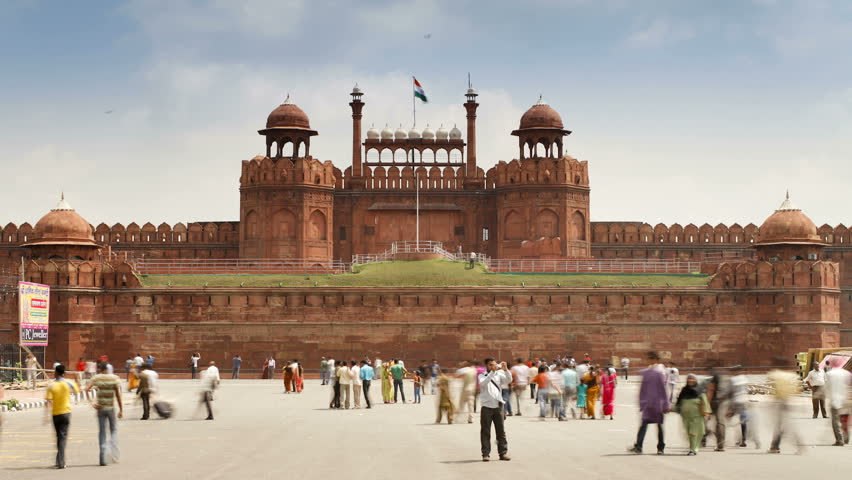 OLD DELHI, INDIA - CIRCA MAY 2011: The Lahore Gate, the red sandstone main gate to the Red Fort, UNESCO World Heritage Site