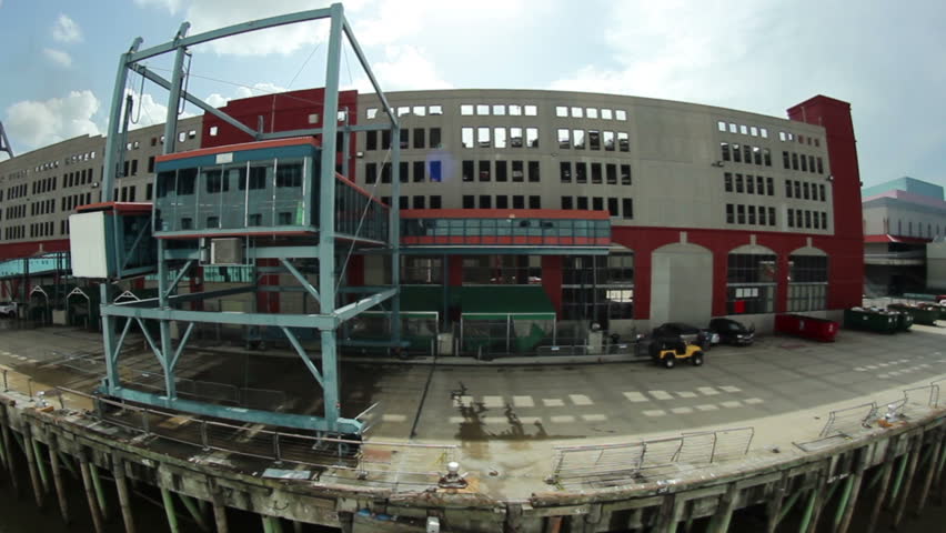 Time lapse shot of a cruise liner leaving the dock at the Port of New Orleans.  Passenger's perspective.