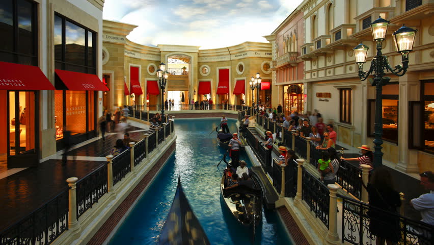 LAS VEGAS - CIRCA MAY 2011: Time lapse Gondolas in the Canals of the Venetian Casino and Hotel on the Strip