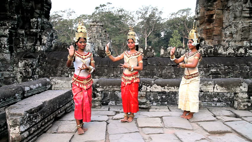 ANGKOR WAT, CAMBODIA - CIRCA MAY 2011: close up shot of traditional Cambodian apsara dancers, temples of Angkor Wat