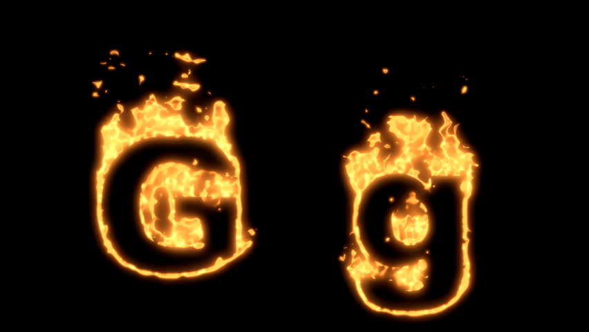 Flaming Alphabet. Upper and lower case G bursting into flames. Part of a series an alphabet, numbers and other characters.