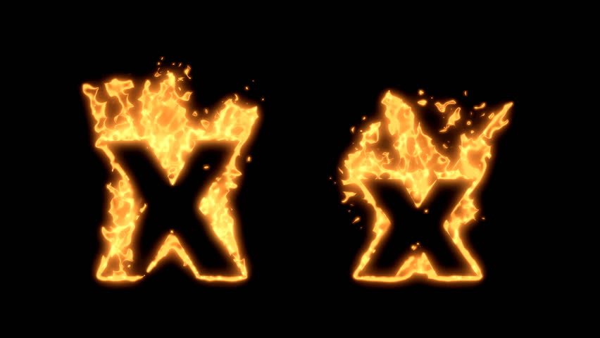Flaming Alphabet. Upper and lower case X bursting into flames. Part of a series an alphabet, numbers and other characters.