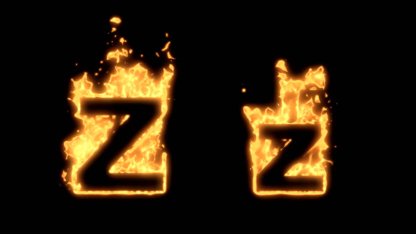 Flaming Alphabet. Upper and lower case Z bursting into flames. Part of a series an alphabet, numbers and other characters.