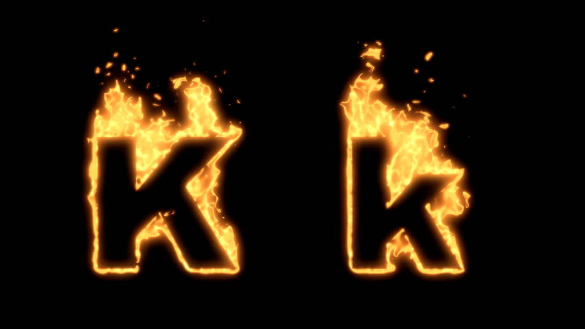 Flaming Alphabet. Upper and lower case K bursting into flames. Part of a series an alphabet, numbers and other characters.