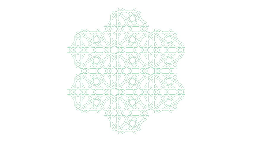 A traditional islamic pattern made from repeating and rotating a shape. Outline.