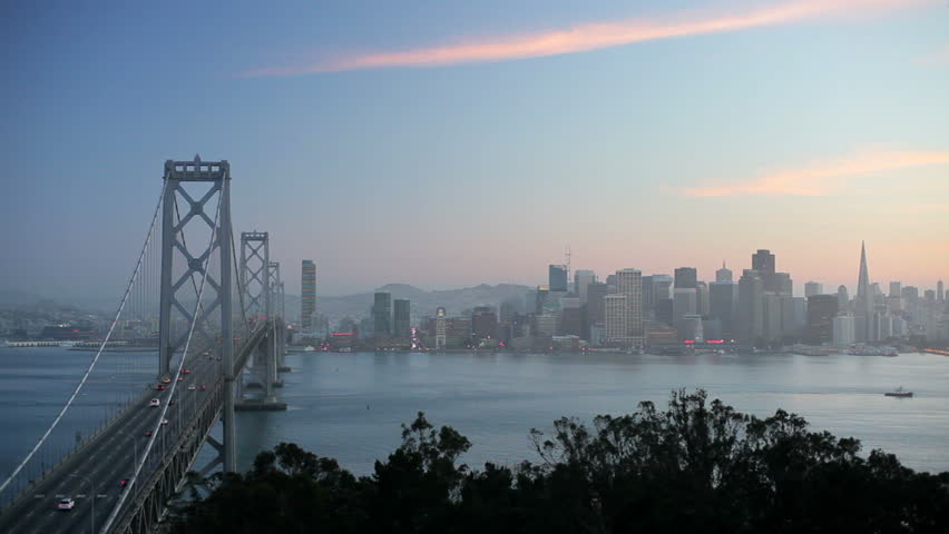 City skyline and Bay Bridge from Treasure Island, San Francisco, California, USA