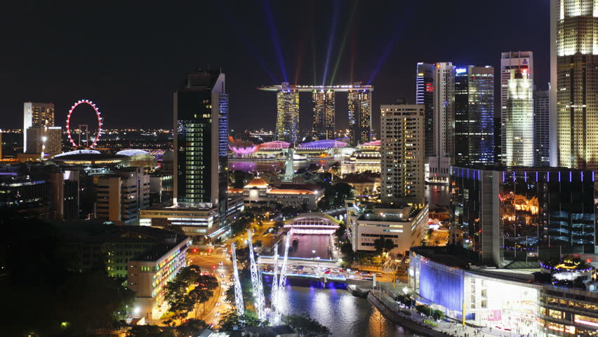 Elevated view over the Entertainment district of Clarke Quay near the Singapore river