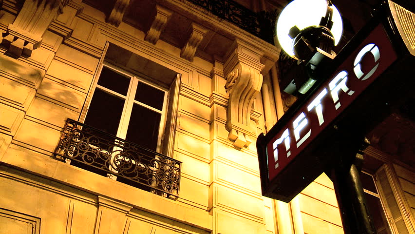Illuminated sign for the Metro underground transport system in Paris