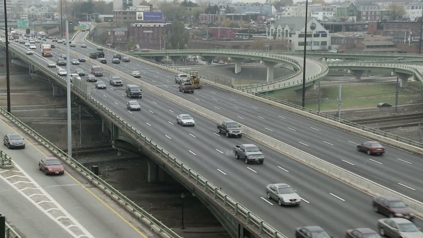 PROVIDENCE, RHODE ISLAND - CIRCA MAY 2009: Time-lapse of interstate highway traffic