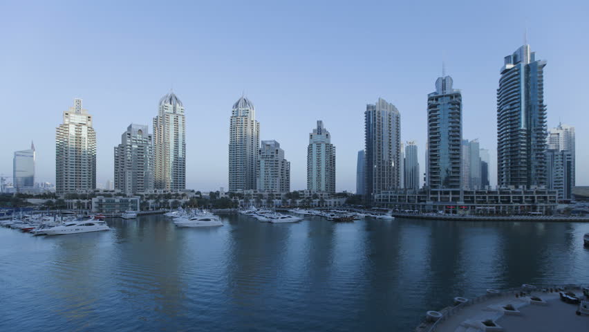 Dusk to night Time Lapse transition of Dubai Marina, a modern Development set amidst the futuristic Skyline