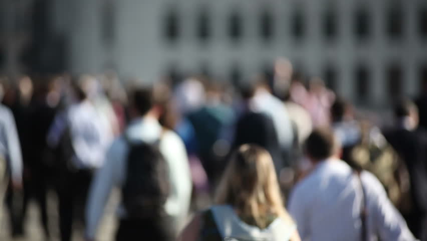 Crowd of pedestrian commuters on London Bridge 05