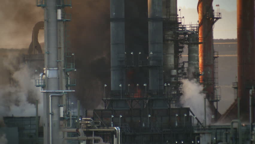 Tilt up from a fire at an oil refinery in Richmond, California.
