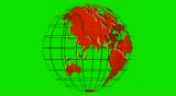 Spinning globe with the continents in red on a wire frame against a green screen background
