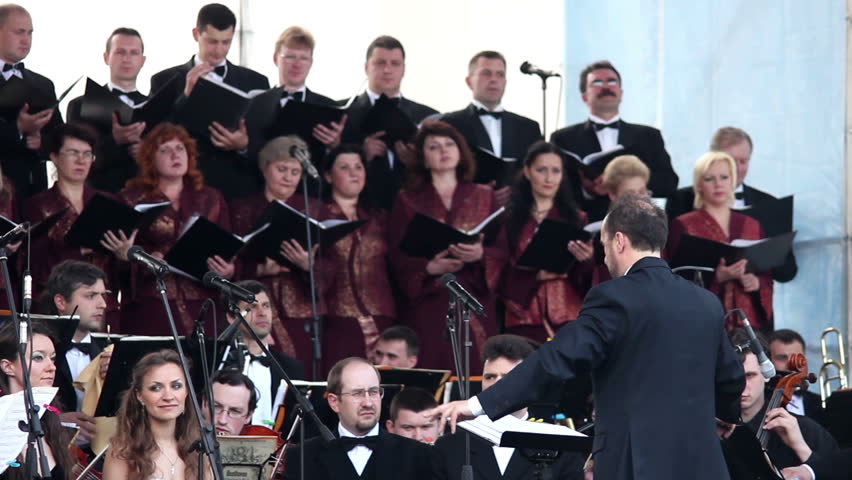 VINNITSA, UKRAINE - MAY 9, 2012: Lviv Symphony Orchestra played on the open stage at the celebration of the Victory Day May 9, 2012 in Vinnitsa, Ukraine