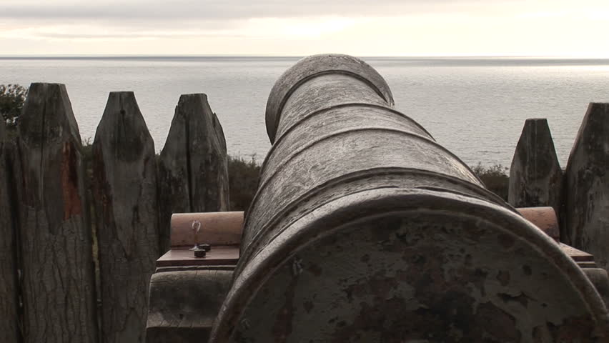 Large metal cannon at Bulnes fortress in Punta Arenas, Chile