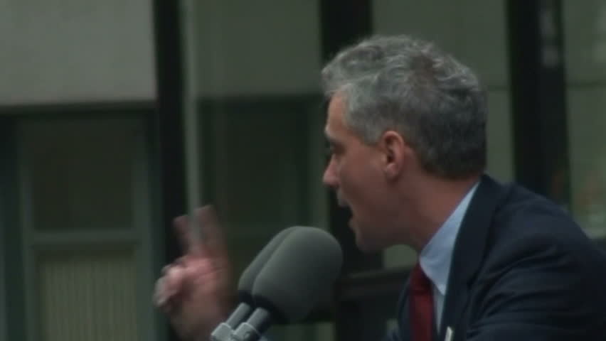 Chicago - June 6, 2008: Congressman Rahm Emanuel speaking at an Olympic rally at the Chicago Daley Center.