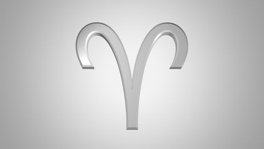 Aries (The Ram) zodiac symbol rotates on a gray background. Seamless looping. Luma matte included.