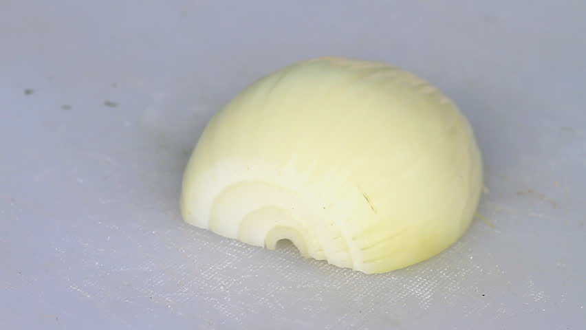 Slicing onions.