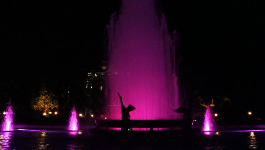Fountain in Plovdiv at night, Bulgaria