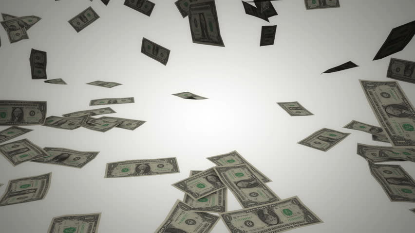 Dollar bills falling with alpha channel