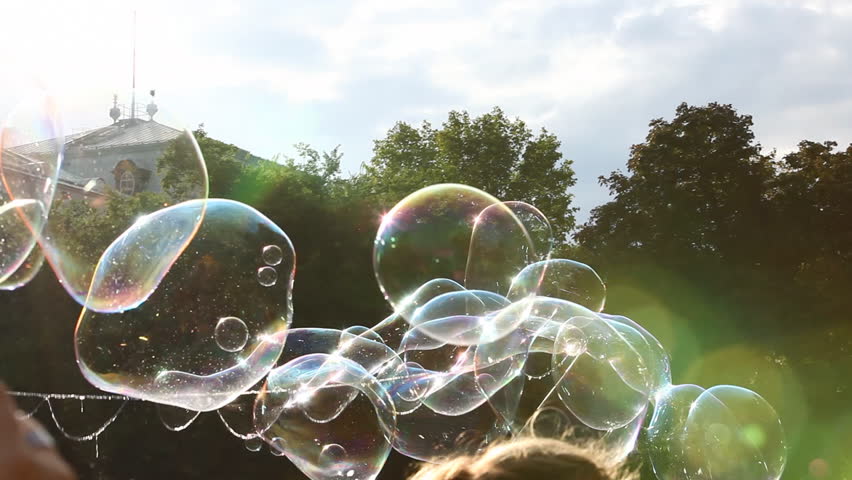 Large soap bubbles floating