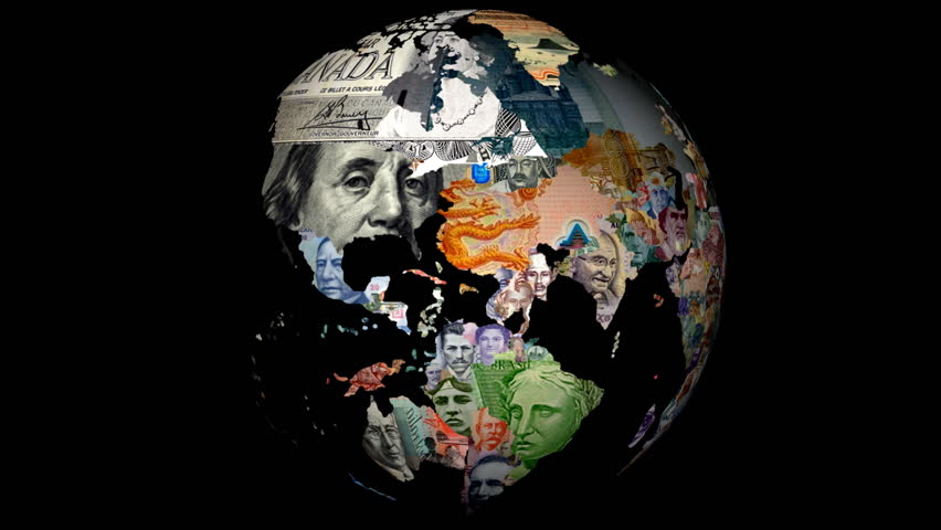 HD Spinning Currency Globe No Background (Alpha / Matte at 10 Seconds)