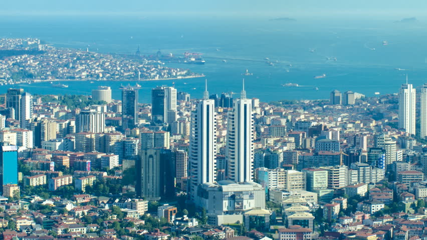 ISTANBUL, TURKEY - MAY 23: Timelapse aerial view to Istanbul and navigation on the Bosphorus on May 23, 2012 in Istanbul. Bosphorus is the world's narrowest strait used for international navigation.