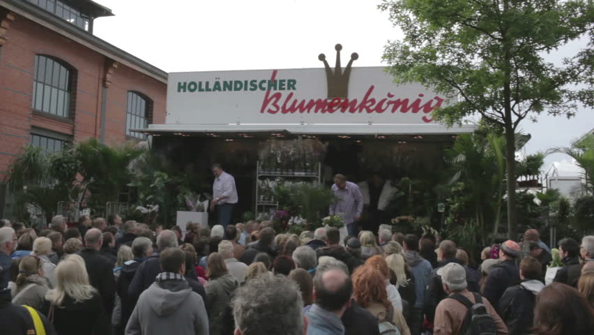 HAMBURG - JUNE 2: People buys flowers at the fish market in Hamburg, Germany on June 2, 2012. Every Sunday morning from 05:00 a.m. to 09:30 a.m. Hamburgâs historical and traditional Fish market takes place.