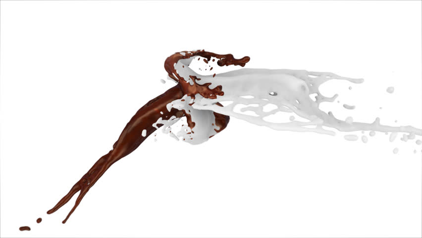 milk and chocolate splashes collide in varying slow motion (FULL HD)