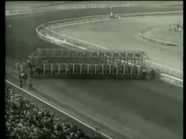 Start of Santa Anita Derby American Grade 1 thoroughbred horse race at Santa Anita Park in Arcadia, California March 8, 1958-MGM PICTURES, UNIVERSAL-INTERNATIONAL NEWSREEL, USA, filmed in 1958