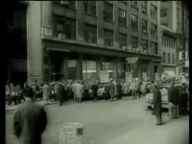 Garment workers picket on streets during the Dressmakers' Strike in New York City circa 1958-MGM PICTURES, UNIVERSAL-INTERNATIONAL NEWSREEL, USA, filmed in 1958