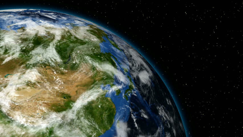 Animation of rotating earth with moving clouds, stars and comets over northern hemisphere. Earth imagery by courtesy of NASA (http://visibleearth.nasa.gov/)