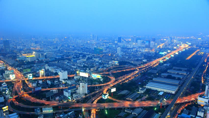 Expressway in the city. Night time lapse Bangkok Thailand