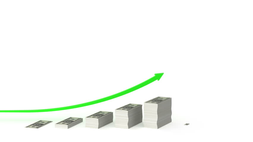 Graph rising with paper money bars. Alpha mask. HD 1080.