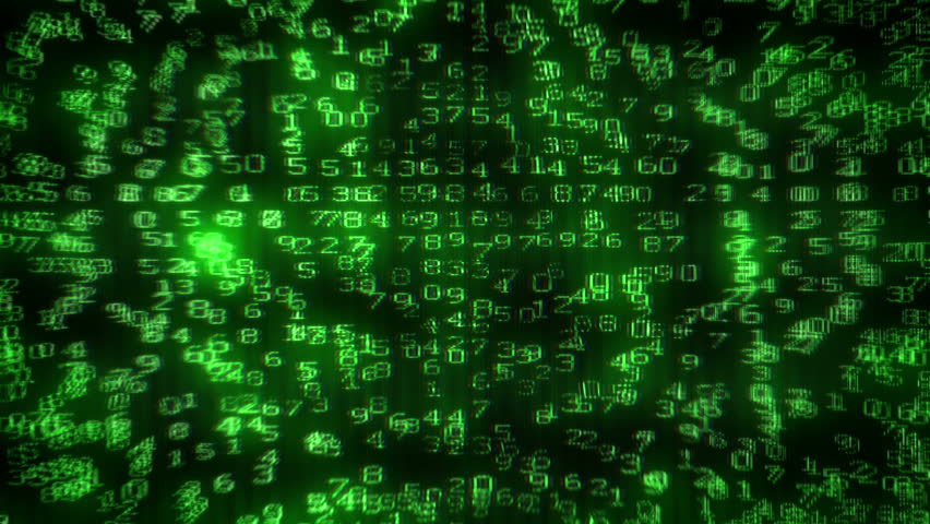 Digital Dollar Matrix. Matrix of digits creating 100 USD picture on computer monitor. Starting with camera moving back from extreme close up of the monitor screen.