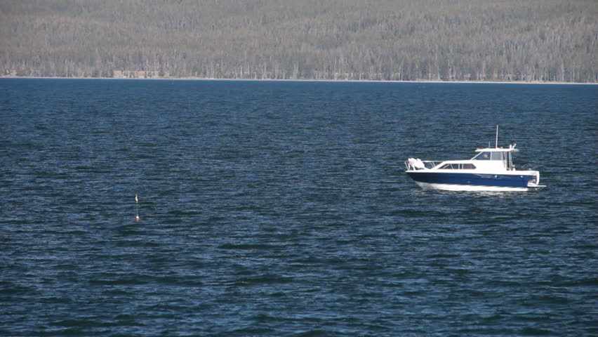 YELLOWSTONE, WYOMING CIRCA 2009: Contracted government boat gill netting Lake Trout from Yellowstone Lake. Removing these large predator fish to allow better survival of Cutthroat Trout.