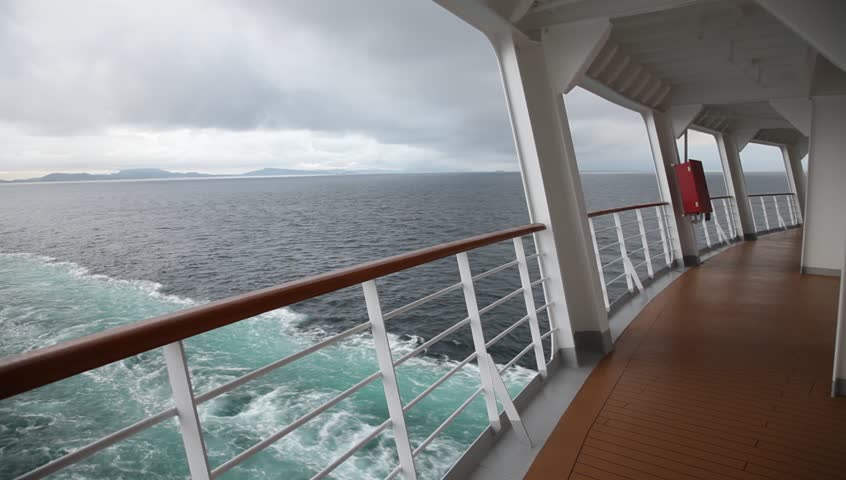 Stern deck.Navigating at Norway Sea. View from the stern deck ship