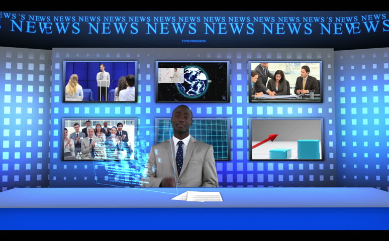 Man reporting business news and statistics