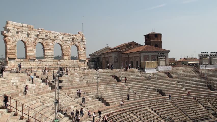 VERONA, ITALY - MAY 10:  Worksmen assembling a stage at the arena of Verona on May 10, 2012. The arena is the second largest roman amphitheater in the world and famous for its musical performances.