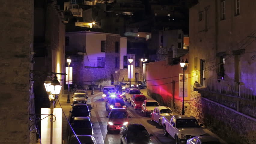 MEXICO, GUANAJUATO - CIRCA OCTOBER 2012 : Police monitoring the street TO PREVENT attacks of narcotraffic during cervantino festival